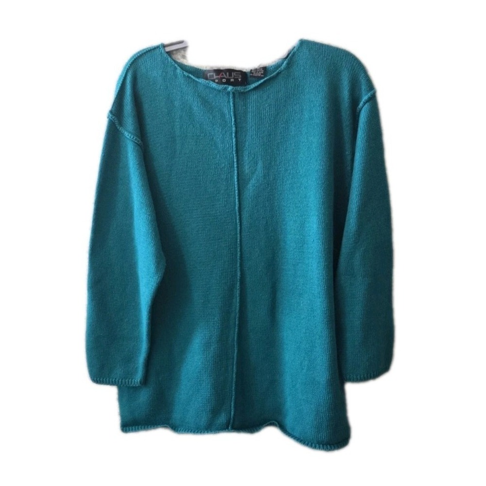 Chaus Sport Teal Knit Sweater‎ Women's M Ramie Cotton Pullover Classic 90s Style
